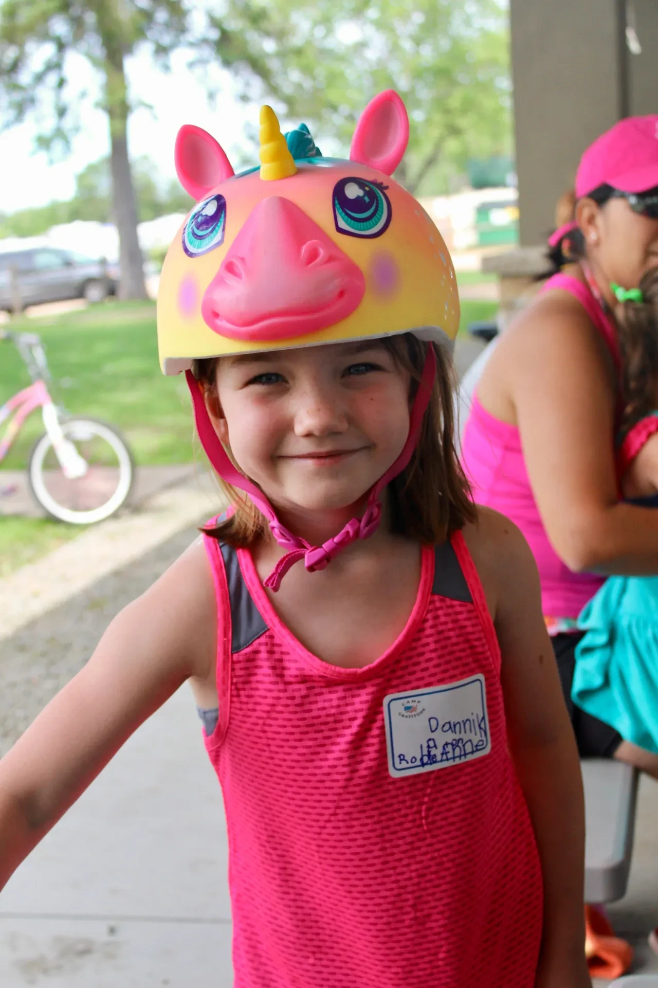 Camp Gratitude child with unicorn helmet
